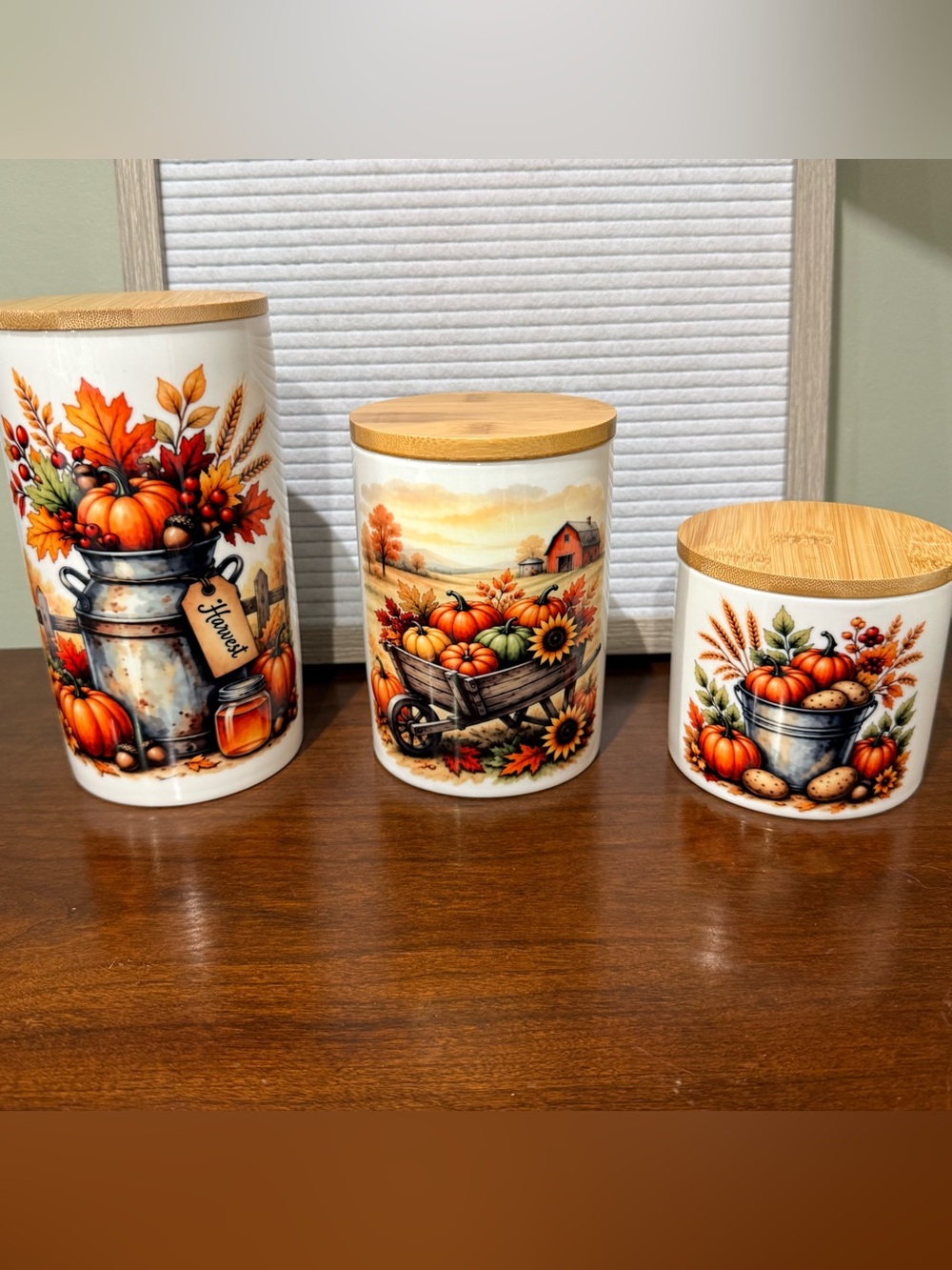 Autumn Harvest Ceramic Canister Set with Bamboo Lids - Orange